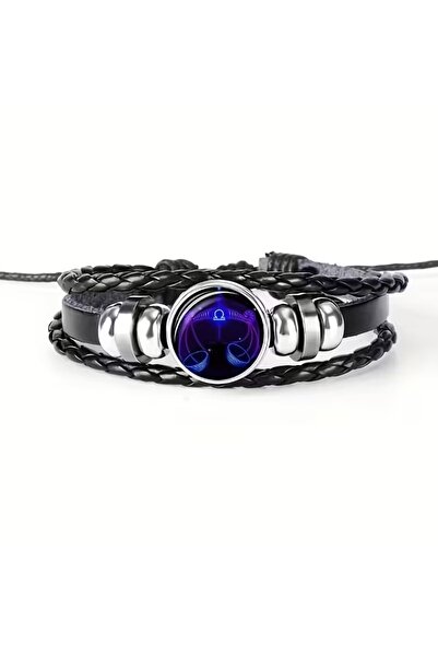 BOA Terazi Burcu Deri Bileklik Unisex Karanlıkta Parlayan Glow Burç Bilekliği...