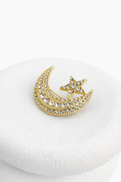 Modex Taş Detay Tasarım Ayyıldız Broş (4cm)