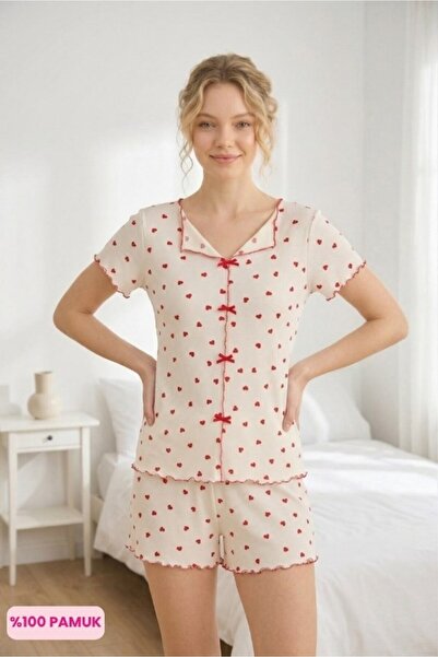 bie's Γυναικείο σετ πιτζάμες με κοντομάνικο σορτς, με λαιμόκοψη σκάφος, χωρίς...