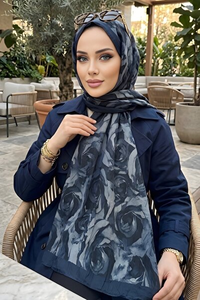 İmajButik Navy Blue İpekhan Patterned Shawl