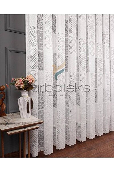 farbateks Vera Soft Desen Μοντέρνα Κουρτίνα από Τούλι, Δεν Χρειάζεται Σιδέρωμ...