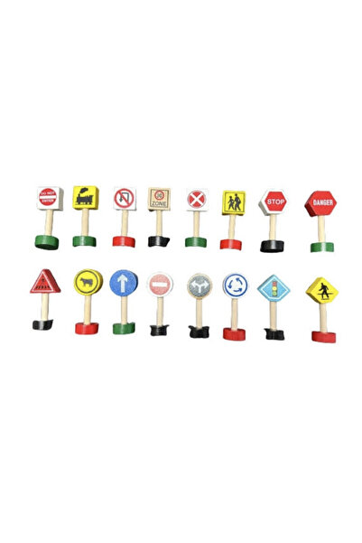 Krista Set de 16 indicatoare rutiere, multicolore, 7 cm, din lemn
