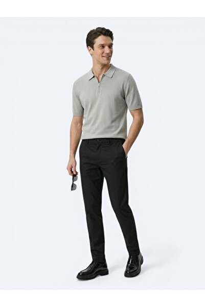 Kip Μαύρο υφαντό Jogging Fit Casual βαμβακερό παντελόνι