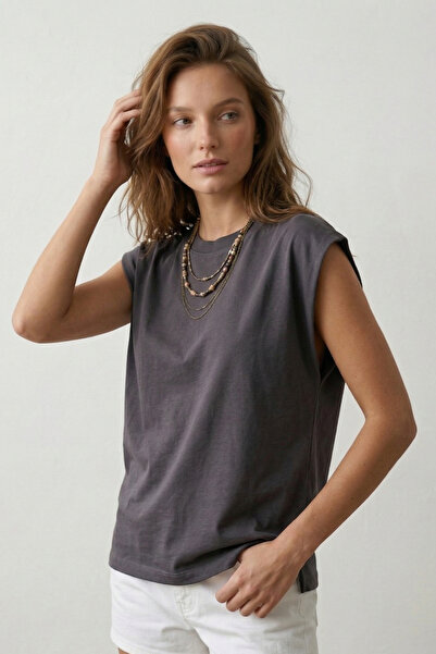 Elemge 100% βαμβακερό ύφασμα σούπερ ζέρσεϊ, γυναικείο μπλουζάκι ανθρακί, με φ...