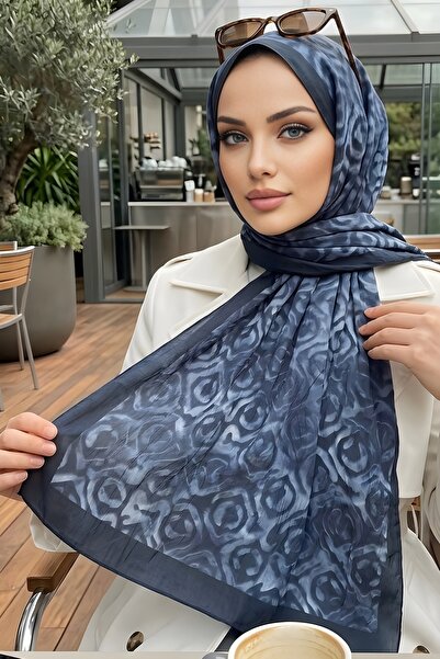 İmajButik Navy Blue İpekhan Patterned Shawl
