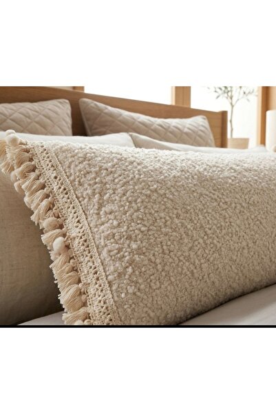 oiphome Husă de pernă decorativă 30x50 cu design teddy și pomponuri mici pe l...