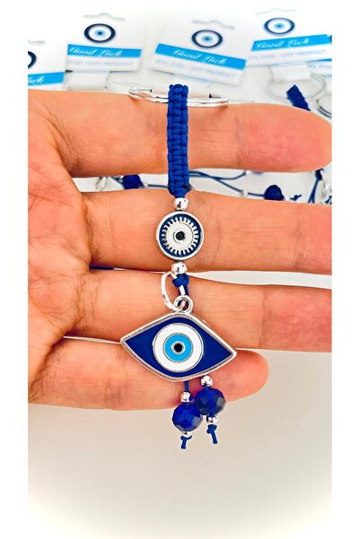 Cassime Μπρελόκ με οβάλ σχέδιο ματιών σε μπλε ναυτικό χρώμα, επάργυρο, με σχέ...