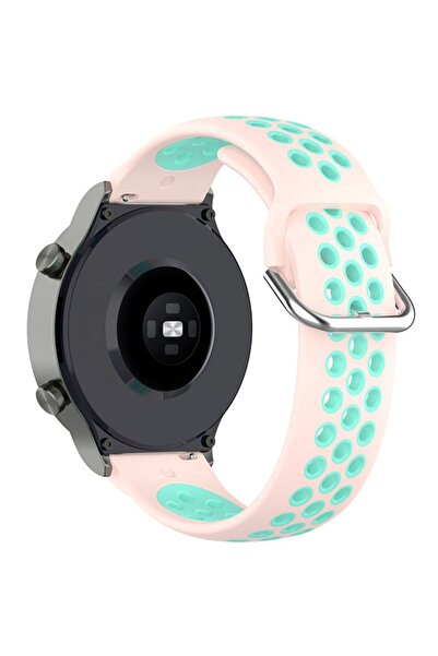 SILKASE Liquid Silicone Smartwatch Sport Strap (20mm), Pale Pink/Cyan Blue