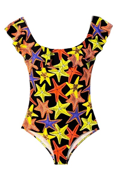 LOOK ME Multicolored Starfish Patterned Flounce Girls' Swimsuit