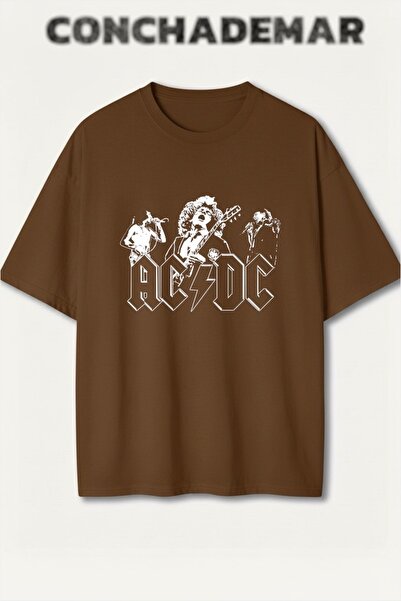Vordevia Tricou din bumbac premium, supradimensionat, cu imprimeu ACDC