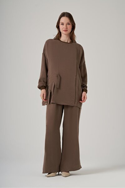 Nuss 1039 طقم بنطلون تونيك كوبرا من الفرو المنك