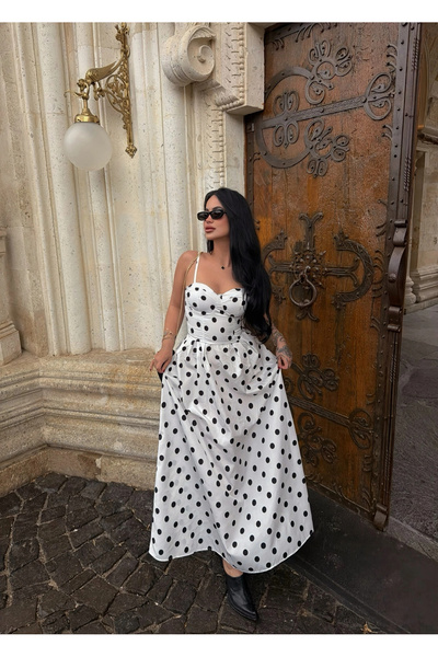 kırmızı butiks Πουά Φόρεμα με Ενσωματωμένη Υποστήριξη Εσωτερικά