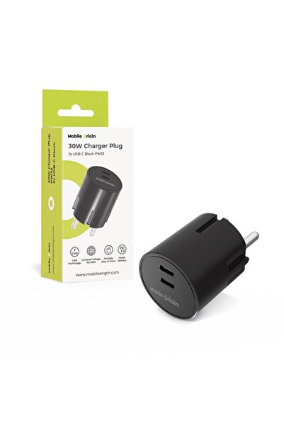 Mobile Origin Încărcător de rețea 30W Charger Plug PW33, 2x USB-C, Negru