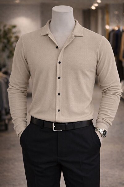 zs zaos fashion Ανδρικό μακρυμάνικο πουκάμισο με υφή, 100% βαμβακερό, στενή ε...