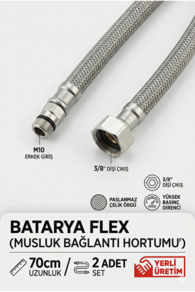 Plodna House 2 Adet - 70 cm Paslanmaz Çelik Örgülü Batarya Flexi (Yerli Üretim)
