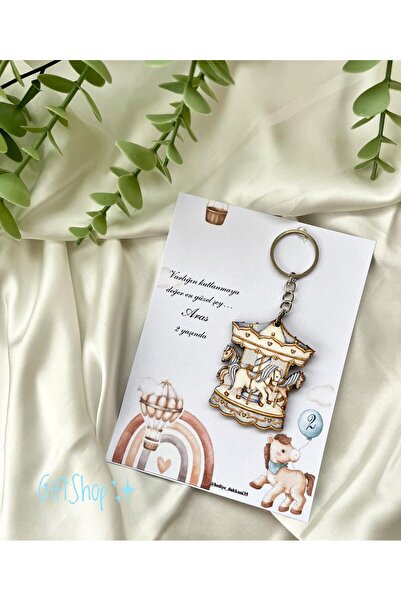 KB-GİFTSHOP 15 adet mavi renk ahşap atlı karınca anahtarlık (ambalajlı gönder...