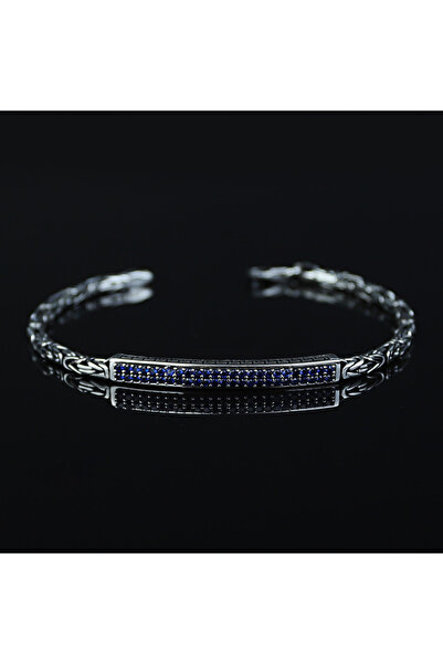 Mercan Silver 925 Ayar Gümüş Safir Taşlı Erkek Kral Bileklik