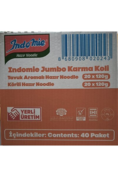 İndomie Indomio Jumbo 120gr Karma 40'lı Koli 20xTavuk 20xKöri