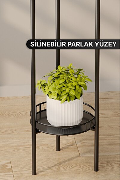Bino 2 Katlı Siyah Saksılık Organizer Bahçe Balkon Standı Çiçeklik Dekoratif Lüks Metal Servis Tepsi