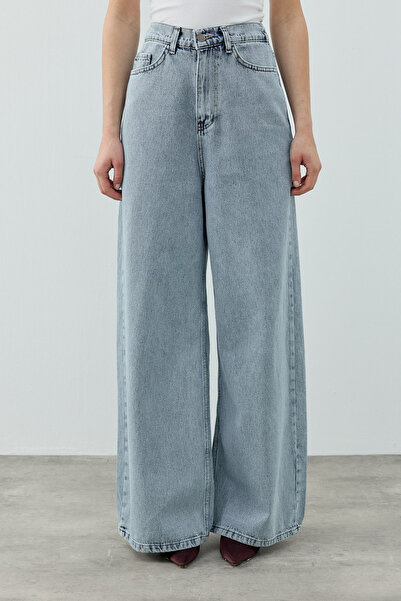 Merwishop Loose Fit Cotton Denim Pants 1690 Ice Blue