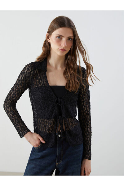 LC Waikiki Nevavm Women's Polo Collar Lace Cardigan with a Difference