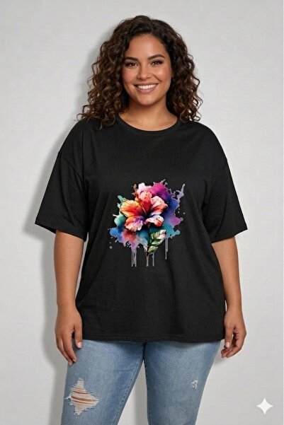 WOODROFFE Γυναικείο μπλουζάκι μεγάλου μεγέθους με πολύχρωμο φλοράλ στάμπα Ove...