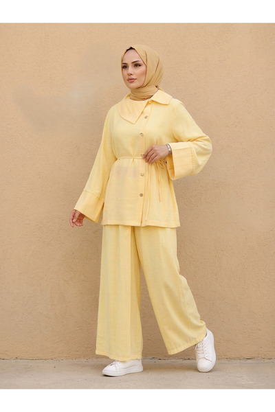 Lunsera Store بدلة بنطلون بأزرار متقاطعة - أصفر