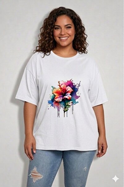 WOODROFFE Γυναικείο μπλουζάκι μεγάλου μεγέθους με πολύχρωμο φλοράλ στάμπα Ove...