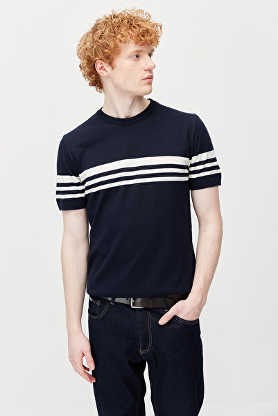 PAULMARK Ανδρικό πλεκτό μπλουζάκι με ριγέ λαιμόκοψη