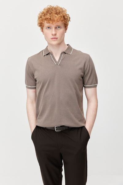 PAULMARK Ανδρικό πλεκτό μπλουζάκι με ριγέ λεπτομέρεια