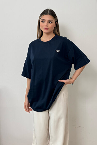 GİYSA Γυναικείο T-Shirt με λαιμόκοψη ποδηλάτου, κεντημένο, 100% βαμβακερό, σκ...