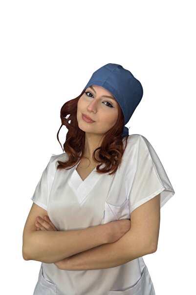 ÇİMEN BUTİK Pamuklu Poplin Cerrahi Ve Aşçı Bone İndigo Renk