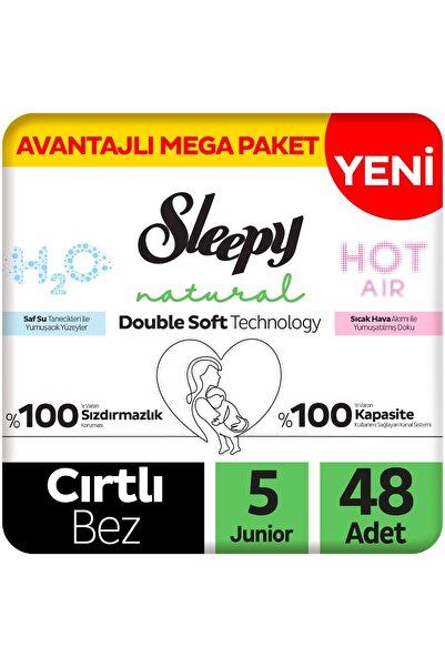 Sleepy Natural Double Soft Avantajlı Mega Paket Bebek Bezi 5 Numara Junior 48...