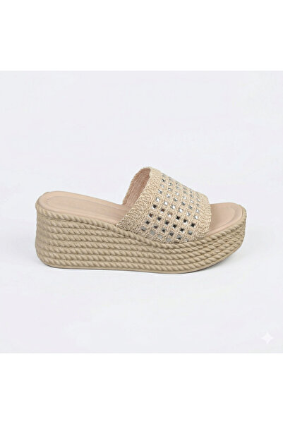 AYAKKABIMOOD Ψάθινες γυναικείες παντόφλες με τακούνι 7 εκ.