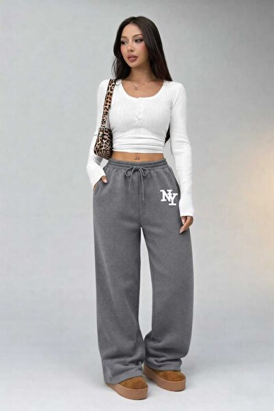 Le Vion Γυναικείο φαρδύ παντελόνι φόρμας με λεπτομέρεια εκτύπωσης, φαρδύ, υπε...