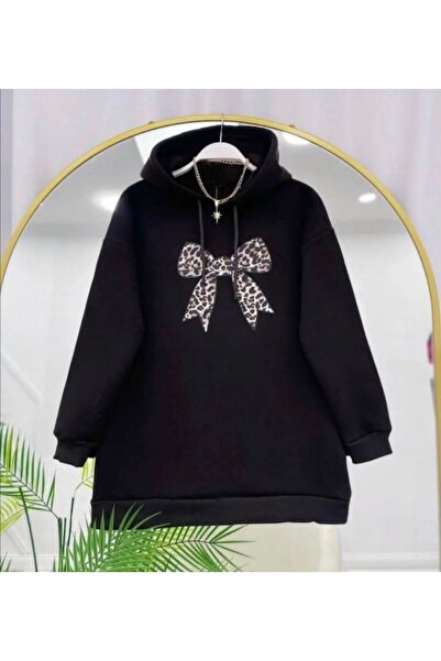 VOLT CLOTHİNG Γυναικείο φούτερ Leopard Bow με τύπωμα Μαύρο