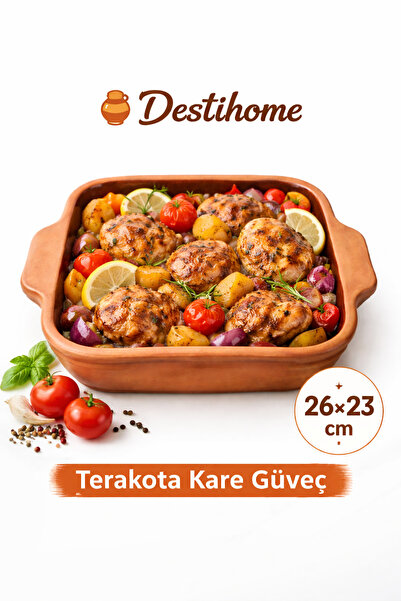 DestiHome Doğal Topraktan Kare Borcam Ocak Ve Fırın Uyumlu( 26x23cm)
