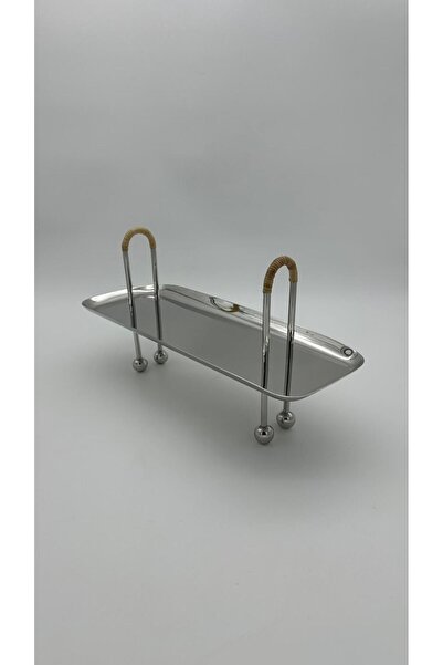 Mikasa Moor Silver Wicker Serving Tray with Handles and Legs 42X16X23Cm