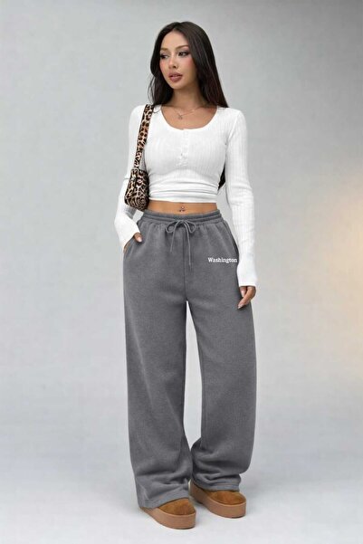 Le Vion Γυναικείο φαρδύ παντελόνι φόρμας με λεπτομέρεια εκτύπωσης, φαρδύ, υπε...