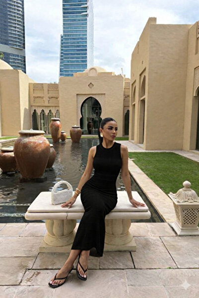 RAMİOR COLLECTION Γυναικείο Ριμπ Μάξι Φόρεμα Αμάνικο Στενή Γραμμή Κομψό Μακρύ...