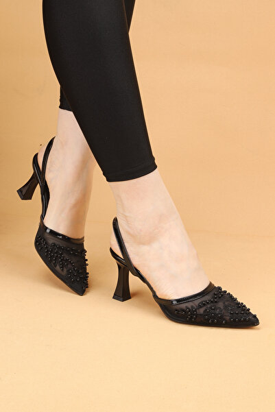 Layber Women's Lace and Pearl Detailed Evening Dress Heeled Shoes