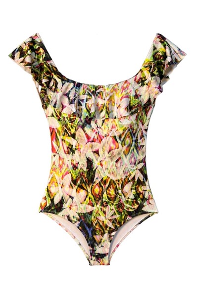 LOOK ME Artistic Floral Figured Flounce Girls' Swimsuit
