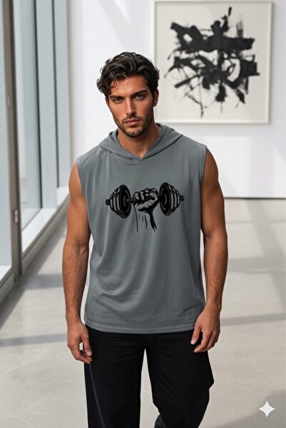 CAST COLLECTİON Men's Nardogri Sleeveless Hooded Wide Fit Dambıl Printed Spor...