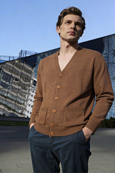 Desen Triko Ανδρική μάλλινη ζακέτα με λαιμόκοψη V και τσέπες K.taba