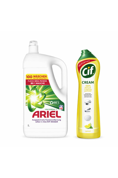 Cif Κρεμώδες καθαριστικό λεμονιού + Υγρό απορρυπαντικό γενικής χρήσης 100 πλύ...