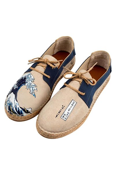 Dogo Ανδρικές Vegan Κρεμ Εσπαντρίγιες με κορδόνια - Σχέδιο Ιαπωνικών Κυμάτων