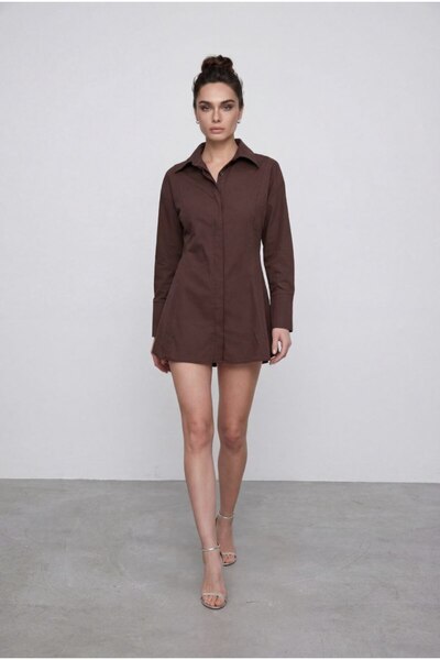 ÇEÇİM Γυναικείο Μίνι Φόρεμα με Γιακά Πουκάμισου NSA-58101