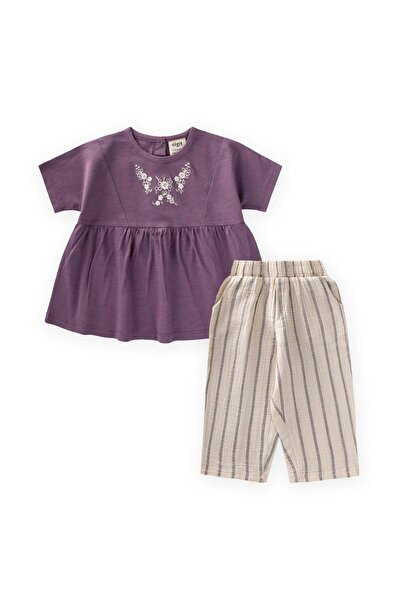 Cigit Σετ τουνίκ με σαλβάρι μουσελίνας, 1-7 ετών, Μωβ