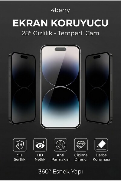 4 Berry Shadow Hayalet Ekran Koruyucu – Gizlilik Camı, 28° Yan Görünmez, Çizi...