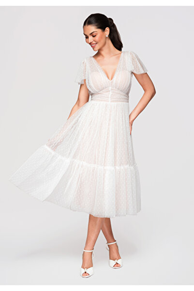 Larica OMBRE Γυναικείο Μίντι Φόρεμα Επίσημο LA-OM-DLR329 Λευκό